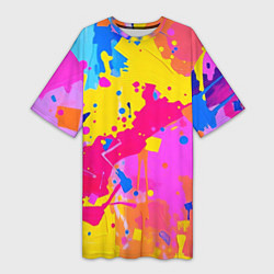 Футболка женская длинная Яркие пятна акриловой краски на стене, цвет: 3D-принт