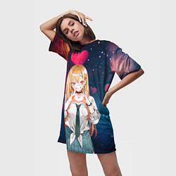 Футболка женская длинная Марин Китагава с любовью - Эта фарфоровая кукла вл, цвет: 3D-принт — фото 2