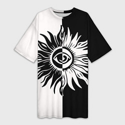 Футболка женская длинная Солнце черно-белое, цвет: 3D-принт