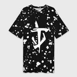 Футболка женская длинная Doom белые краски текстура, цвет: 3D-принт