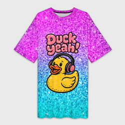 Женская длинная футболка Duck yeah - утка в наушниках