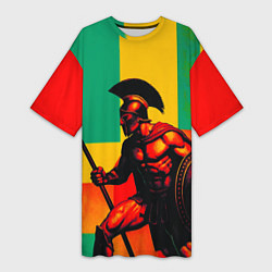 Футболка женская длинная Спартанский воин поп-арт, цвет: 3D-принт