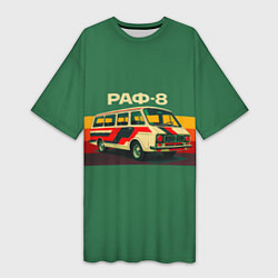 Футболка женская длинная Ретро автобус РАФ-8 поп-арт, цвет: 3D-принт