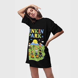 Футболка женская длинная Linkin Park, мультяшный стиль, цвет: 3D-принт — фото 2