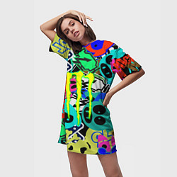 Футболка женская длинная Monster energy стикеры, цвет: 3D-принт — фото 2