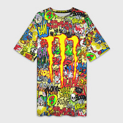 Футболка женская длинная Monster energy sticker grafity, цвет: 3D-принт