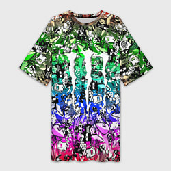 Футболка женская длинная Monster energy стикеры, цвет: 3D-принт