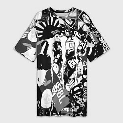 Женская длинная футболка Monster energy black sticker