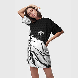 Футболка женская длинная Toyota - черный и белый, цвет: 3D-принт — фото 2