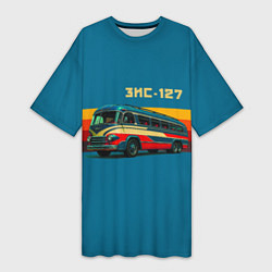 Футболка женская длинная Ретро автобус ЗИС-127 поп-арт, цвет: 3D-принт