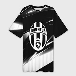 Футболка женская длинная Juventus geometry stripes black, цвет: 3D-принт