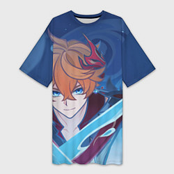 Футболка женская длинная Genshin Impact Tartaglia hydro, цвет: 3D-принт