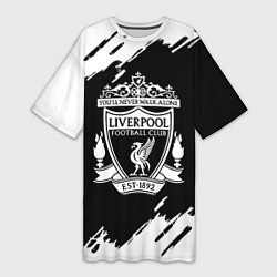 Футболка женская длинная Liverpool белые краски штрихи, цвет: 3D-принт