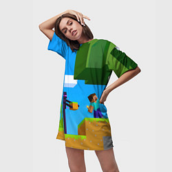 Футболка женская длинная Эндермен помогает героям, цвет: 3D-принт — фото 2