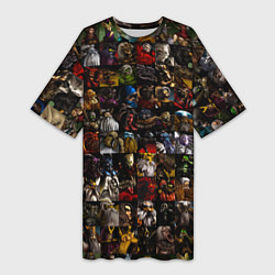 Футболка женская длинная Дисайплс 2 - Портреты юнитов паттерн, цвет: 3D-принт