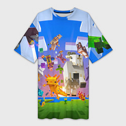 Футболка женская длинная Майнкрафт - мобы и герои, цвет: 3D-принт