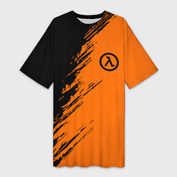 Футболка женская длинная Half Life - black and orange, цвет: 3D-принт
