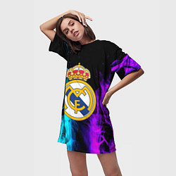 Футболка женская длинная Real Madrid неоновый огонь, цвет: 3D-принт — фото 2