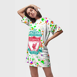 Футболка женская длинная Liverpool брызги красок текстура, цвет: 3D-принт — фото 2