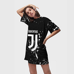 Футболка женская длинная Juventus брызги красок текстура, цвет: 3D-принт — фото 2