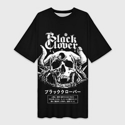 Футболка женская длинная Черный клевер череп, цвет: 3D-принт
