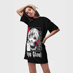 Футболка женская длинная Аниме Токийский Гуль, Кен Канеки, цвет: 3D-принт — фото 2