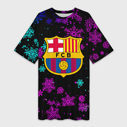 Футболка женская длинная Барселона неоновые снежинки, цвет: 3D-принт