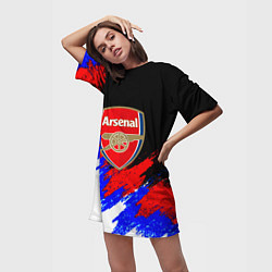 Футболка женская длинная Арсенал краски триколор, цвет: 3D-принт — фото 2