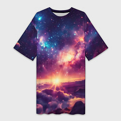 Футболка женская длинная Фантастический космос вид с планеты, цвет: 3D-принт