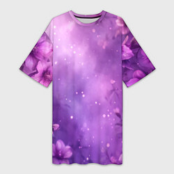 Футболка женская длинная Волшебные цветы в фиолетовой дымке, цвет: 3D-принт
