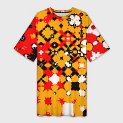 Футболка женская длинная Красно-желтая геометрическая абстракция, цвет: 3D-принт