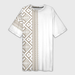 Футболка женская длинная Узоры славянские в бежевом цвете, цвет: 3D-принт