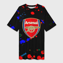 Женская длинная футболка Arsenal неоновые брызги красок
