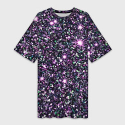 Футболка женская длинная Имитация блестящих пайеток тёмно-фиолетовый, цвет: 3D-принт