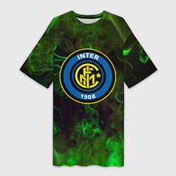 Футболка женская длинная Интер кислотный огонь, цвет: 3D-принт