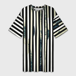 Футболка женская длинная Абстрактные полосы чёрно-белый, цвет: 3D-принт