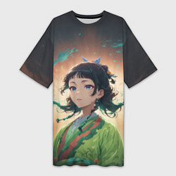 Футболка женская длинная Маомао на фоне облаков, цвет: 3D-принт