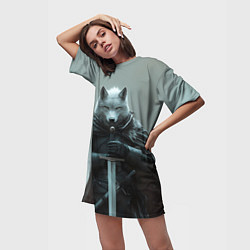 Футболка женская длинная Волк и меч, цвет: 3D-принт — фото 2