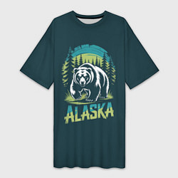 Футболка женская длинная Огромный медведь на фоне леса, цвет: 3D-принт