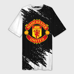 Футболка женская длинная Манчестер Юнайтед белые краски, цвет: 3D-принт