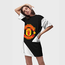 Футболка женская длинная Манчестер Юнайтед полосы, цвет: 3D-принт — фото 2