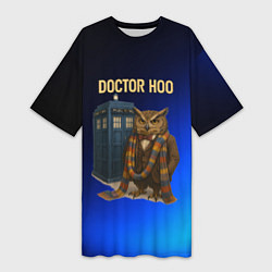 Женская длинная футболка Doctor Hoo сова у телефонной будки