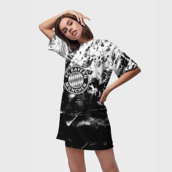 Футболка женская длинная Bayern Mnchen черно белая бумага, цвет: 3D-принт — фото 2