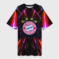 Футболка женская длинная Бавария Мюнхен неоновая абстракция, цвет: 3D-принт
