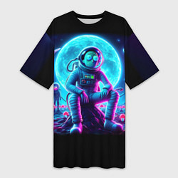 Футболка женская длинная Космонавты Рик и Морти - неоновый космос, цвет: 3D-принт