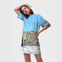 Футболка женская длинная Новогодний день в Москве, цвет: 3D-принт — фото 2