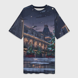 Футболка женская длинная Новогодняя Московская ночь, цвет: 3D-принт