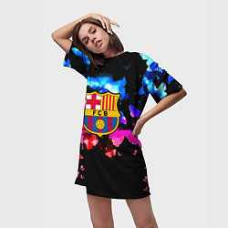Футболка женская длинная Барселона неоновые бабочки, цвет: 3D-принт — фото 2