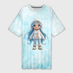 Футболка женская длинная Девочка-зима, цвет: 3D-принт