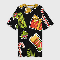 Футболка женская длинная Рождественский вайб, цвет: 3D-принт